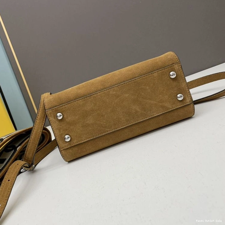 Affordable In Fendi Iconic Stitching Suede Mini Bag Brown Peekaboo 0803